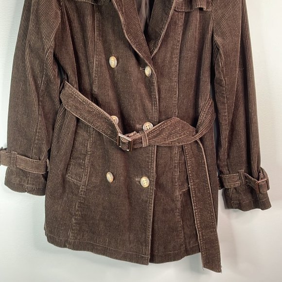 Weatherproof Corduroy Double Breasted Belted Trench Coat Jacket brown lined M - Picture 3 of 13